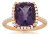 LARGE 4.0CT DIAMOND & AAA AMETHYST 14KT ROSE GOLD CUSHION & ROUND HALO FUN RING