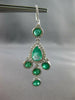 LARGE 6.03CT DIAMOND & AAA EMERALD 18KT WHITE GOLD 3D LEVERBACK HANGING EARRINGS