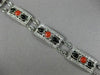 ANTIQUE LARGE 1.20CT ROSE CUT DIAMOND AAA ONYX & CORAL 18KT WHITE GOLD BRACELET