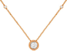 .25CT DIAMOND 14KT ROSE GOLD CLASSIC ROUND BEZEL BY THE YARD SOLITAIRE NECKLACE