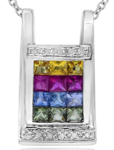 1.66CT DIAMOND & MULTI COLOR SAPPHIRE 14KT WHITE GOLD PRINCESS & ROUND NECKLACE