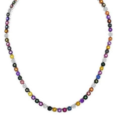 55.22CT DIAMOND & AAA MULTI COLOR SAPPHIRE 18K WHITE GOLD FLOWER TENNIS NECKLACE