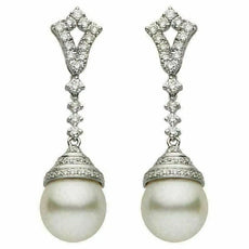 ESTATE LARGE .90CT DIAMOND & AAA SOUTH SEA PEARL 18K WHITE GOLD HANGING EARRINGS