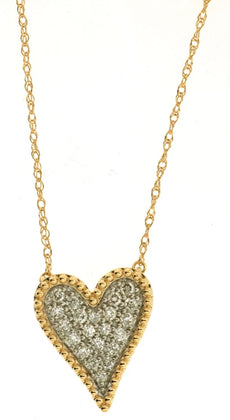 .21CT DIAMOND 14KT 2 TONE GOLD 3D ROUND PAVE HEART SHAPE FILIGREE LOVE NECKLACE