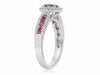ESTATE .91CT DIAMOND & AAA RUBY 14KT WHITE GOLD 3D FLOWER HALO ENGAGEMENT RING