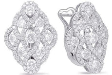 LARGE 2CT DIAMOND 14KT WHITE GOLD INFINITY FLOWER HEART CLIP ON HANGING EARRINGS
