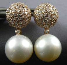 1.56CT DIAMOND & AAA SOUTH SEA PEARL 18K ROSE GOLD 3D SEMI BALL HANGING EARRINGS