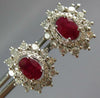 LARGE 2.13CT DIAMOND & AAA RUBY 14K WHITE GOLD OVAL & ROUND FLOWER STUD EARRINGS
