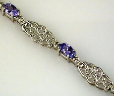 2.0CT DIAMOND & AAA TANZANITE 14KT WHITE GOLD 3D OVAL & ROUND FILIGREE BRACELET