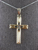 ANTIQUE .02CT OLD MINE DIAMOND 14KT 2 TONE GOLD 3D CROSS FLOATING PENDANT #27383