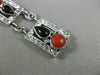 ANTIQUE LARGE 1.20CT ROSE CUT DIAMOND AAA ONYX & CORAL 18KT WHITE GOLD BRACELET