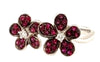 ESTATE .53CT DIAMOND & AAA RUBY 18KT WHITE GOLD 3D DOUBLE FLOWER LOVE RING