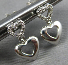 ESTATE .10CT DIAMOND 14KT WHITE GOLD CLASSIC DOUBLE HEART LOVE HANGING EARRINGS