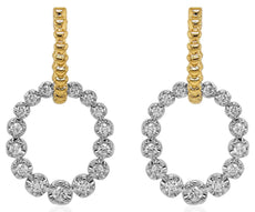 .71CT DIAMOND 18KT 2 TONE GOLD ROUND GRADUATING CIRCULAR MULTI BEAD FUN EARRINGS