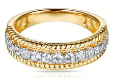 ESTATE .45CT DIAMOND 14KT 2 TONE GOLD ROUND ROPE DESIGN WEDDING ANNIVERSARY RING