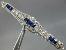 ANTIQUE LARGE 2.70CT OLD MINE DIAMOND & AAA SAPPHIRE 14KT WHITE GOLD BROOCH PIN