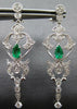 ESTATE .90CT DIAMOND & AAA EMERALD 18KT WHITE GOLD FILIGREE CHANDELIER EARRINGS