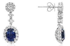 5.34CT DIAMOND & AAA SAPPHIRE 18KT WHITE GOLD OVAL & ROUND FUN HANGING EARRINGS