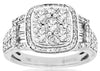 LARGE 1.25CT DIAMOND 14KT WHITE GOLD 3D ROUND & BAGUETTE HALO ANNIVERSARY RING