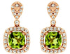 2.62CT DIAMOND & AAA PERIDOT 14KT ROSE GOLD 3D CUSHION & ROUND HANGING EARRINGS