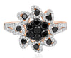 ESTATE 1.26CT WHITE & BLACK DIAMOND 14KT ROSE GOLD MULTI HEART FLOWER LOVE RING