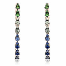 ESTATE .88CT AAA MULTI COLOR SAPPHIRE 14KT ROSE GOLD PEAR SHAPE HOOP EARRINGS
