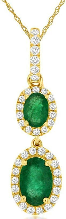 .80CT DIAMOND & AAA EMERALD 14KT YELLOW GOLD OVAL & ROUND DOUBLE FLOWER PENDANT