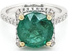 4.49CT DIAMOND & AAA EMERALD 18K 2 TONE GOLD ROUND FLORAL SQUARE ENGAGEMENT RING