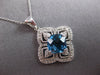 LARGE 3CT DIAMOND & AAA BLUE TOPAZ 14K WHITE GOLD CUSHION & ROUND SQUARE PENDANT