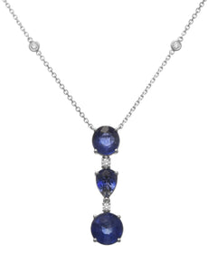 5.42CT DIAMOND & AAA SAPPHIRE 18K WHITE GOLD PEAR SHAPE & ROUND 3 STONE NECKLACE