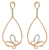 LARGE .20CT DIAMOND 14KT ROSE GOLD 3D ROUND BUTTERFLY TEAR DROP HANGING EARRINGS