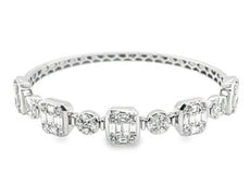 4.60CT DIAMOND 18KT WHITE GOLD MULTI SHAPE SQUARE CIRCULAR CUFF BANGLE BBRACELET