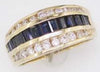 Estate 1.87Ct Diamond & AAA Sapphire 14Kt Yellow Gold Round & Baguette Anniversary Ring