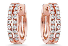 ESTATE .34CT DIAMOND 18KT ROSE GOLD CLASSIC 2 ROW HUGGIE HOOP HANGING EARRINGS