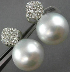 ESTATE EXTRA LARGE 1.65CT & AAA SOUTH SEA PEARL DIAMOND 18KT WHITE GOLD EARRINGS