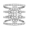 EXTRA LARGE 1.86CT DIAMOND 18K WHITE GOLD ROUND & BAGUETTE MULTI ROW SQUARE RING