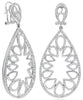 LARGE 2.34CT DIAMOND 14K WHITE GOLD 3D FLORAL TEAR DROP CLIP ON HANGING EARRINGS