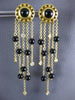 LARGE .36CT DIAMOND & AAA BLACK ONYX 18K YELLOW GOLD CHANDELIER HANGING EARRINGS