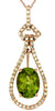 1.47CT DIAMOND & AAA PERIDOT 14KT ROSE GOLD TEAR DROP LOVE KNOT FLOATING PENDANT