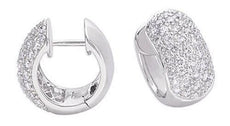 ESTATE WIDE 1.28CT DIAMOND 14K WHITE GOLD MULTI ROW PAVE CLASSIC HUGGIE EARRINGS