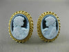 ANTIQUE 18KT YELLOW GOLD HANDCRAFTED BLUE OVAL LADY CAMEO EARRINGS #18785