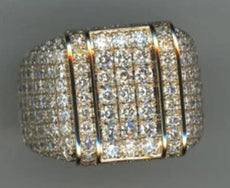 ESTATE LARGE 4.29CT DIAMOND 14K YELLOW GOLD 3D MULTI ROW UNISEX ANNIVERSARY RING