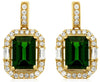 2.21CT DIAMOND & AAA RUSSALITE 14KT YELLOW GOLD 3D EMERALD CUT HANGING EARRINGS