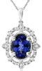1.59CT DIAMOND & TANZANITE 14KT WHITE GOLD OVAL & ROUND FILIGREE FLOWER PENDANT