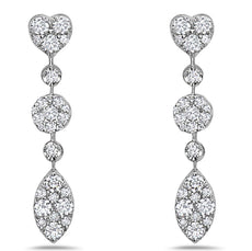 ESTATE 1.22CT DIAMOND 18KT WHITE GOLD CLASSIC HEART MULTI SHAPE HANGING EARRINGS