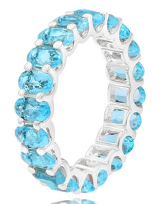 6.35CT AAA BLUE TOPAZ 14K WHITE GOLD CLASSIC OVAL SHARED PRONG ETERNITY FUN RING