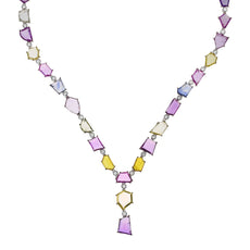 55.24CT DIAMOND & AAA MULTI COLOR SAPPHIRE 18KT WHITE GOLD LARIAT LOVE NECKLACE