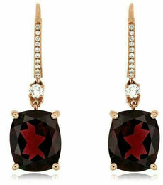 ESTATE 4.05CT DIAMOND & AAA RHODOLITE 14KT ROSE GOLD LEVERBACK HANGING EARRINGS