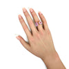 LARGE 11.96CT AAA KUNZITE 18K YELLOW GOLD 3D OVAL & EMERALD CUT 2 STONE FUN RING