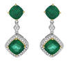 LARGE 11.99CT DIAMOND & AAA EMERALD 18KT 2 TONE GOLD 3D CUSHION & ROUND EARRINGS